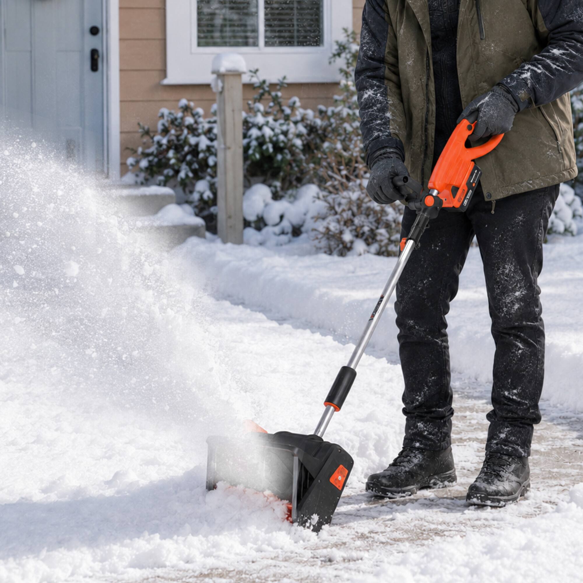 Alt View 5. Voltask - 24V 13-Inch Brushless Cordless Electric Snow Shovel ,Battery & Quick Charger Included for Driveways & Sidewalks - Orange and Black.