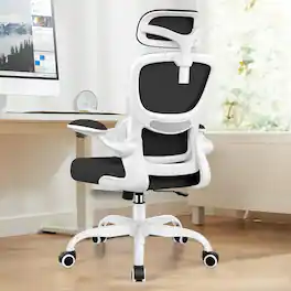 Brick Attic - High Back Ergonomic Office Chair with Lumbar Support and Adjustable Headrest, Computer Chair with Flip-up Armrests - White