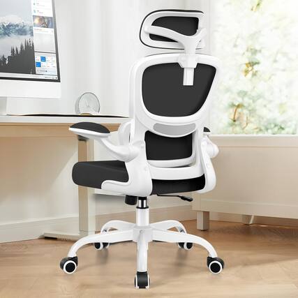 Front. Brick Attic - High Back Ergonomic Office Chair with Lumbar Support and Adjustable Headrest, Computer Chair with Flip-up Armrests - White.