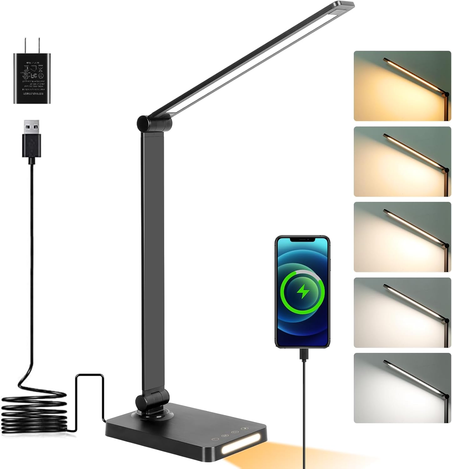 Front. Dazzed Corner - LED Desk Lamp with USB Ports,Reading Lamp Table Lamp - Black.