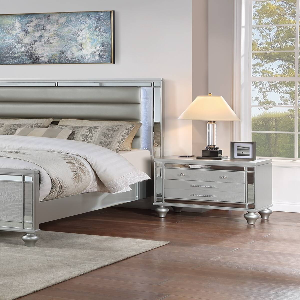 Loheer Solid Wood Bedside Table, Two Drawer Nightstand with Mirror ...