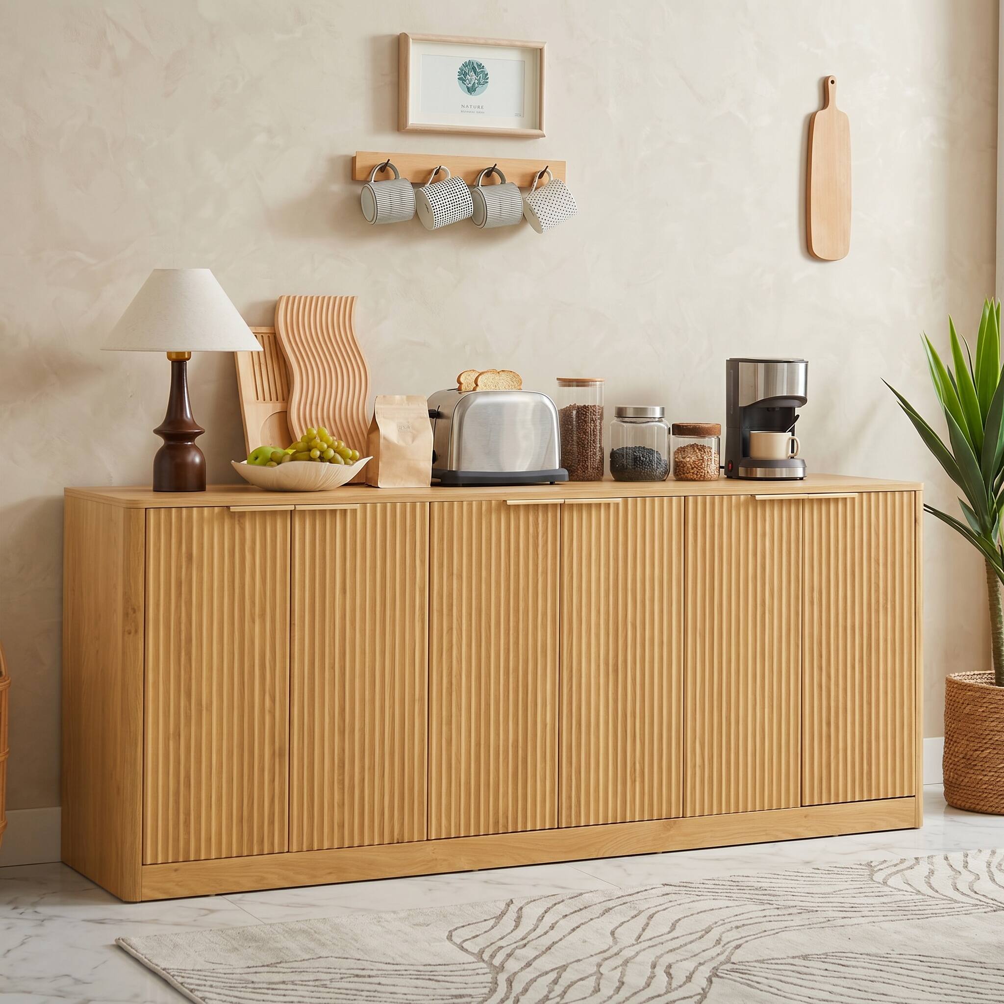 Alt View 10. Forest'nSky - 67-inch modern wavy sideboard, curved contour design storage cabinet,Natural - Natural.