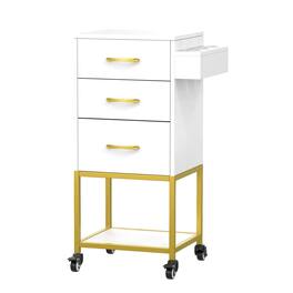 Winado - Salon Trolley Rolling Beauty Storage Cart with 3 Drawers & Heat-Resistant Holders & Wheels for Lash Artists, Tattoo, Spa - White & Gold