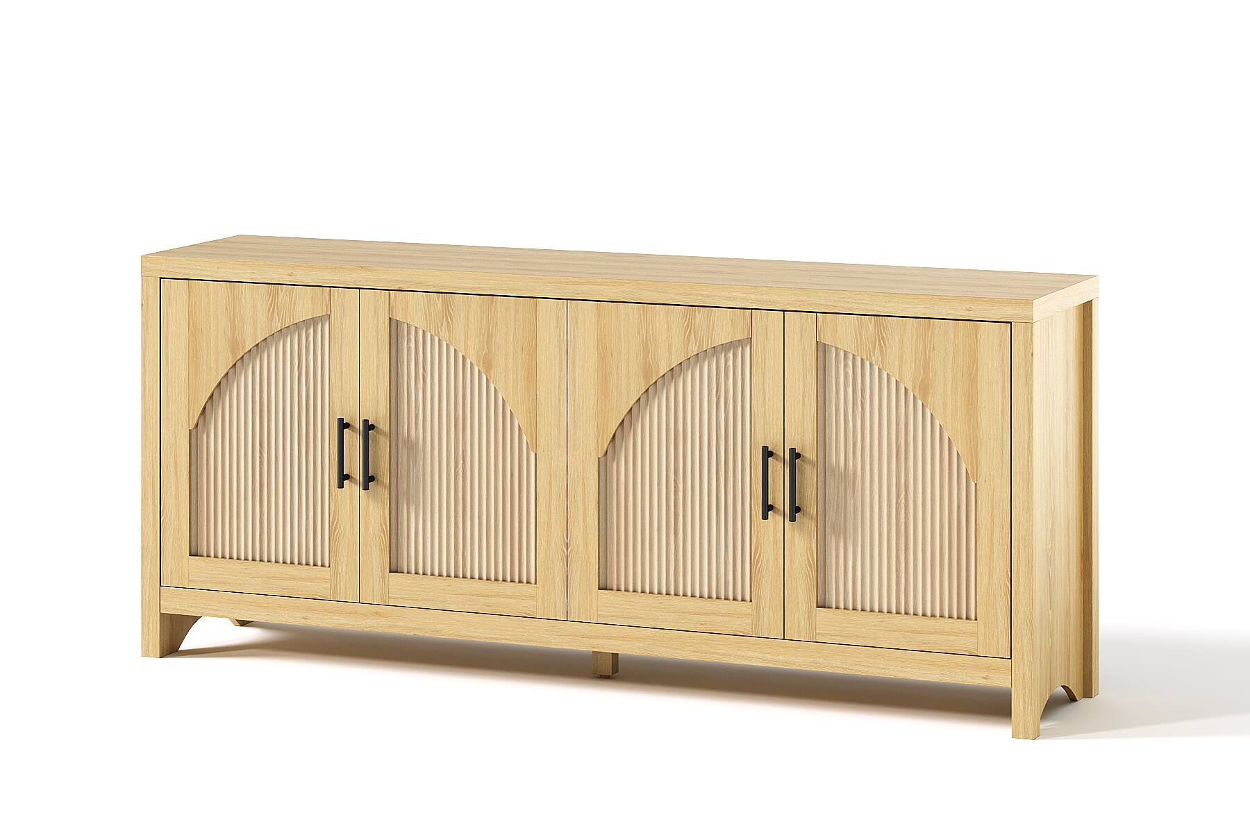 "Bestier - 70"" Modern TV Stand for TVs up to 75"", Natural Wood Media Console with 4 Fluted Curved Doors - Natual Oak" price history on PriceWatchPro
