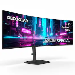 Deco Gear - 49" Super Ultrawide Dual-QHD 5120×1440 1500R Curved Monitor 120Hz HDR, 1ms MPRT, FreeSync, USB-C 65W, KVM - Black