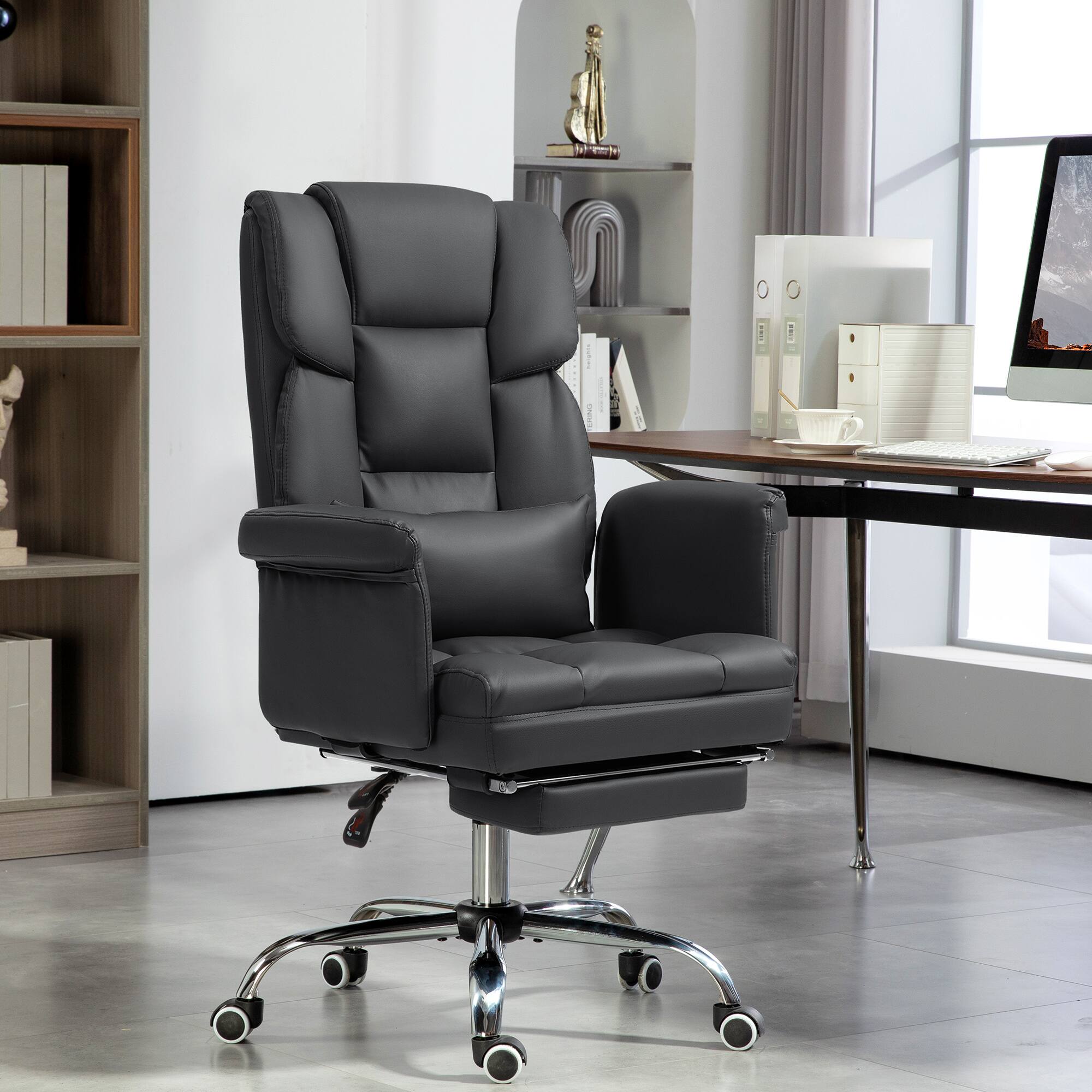 Alt View 1. Homcom - Executive Office Chair with Footrest and Lumbar Support, PU Leather Ergonomic Office Desk Chair - Black.