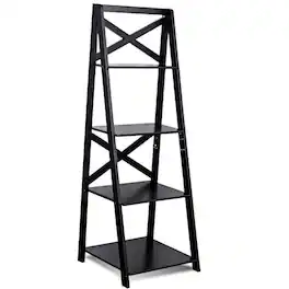 Pefilos - 4-Tier Leaning Free Standing Ladder Shelf Bookcase, Tall Bookshelf, Shelves for Living Room, Home Office - Black