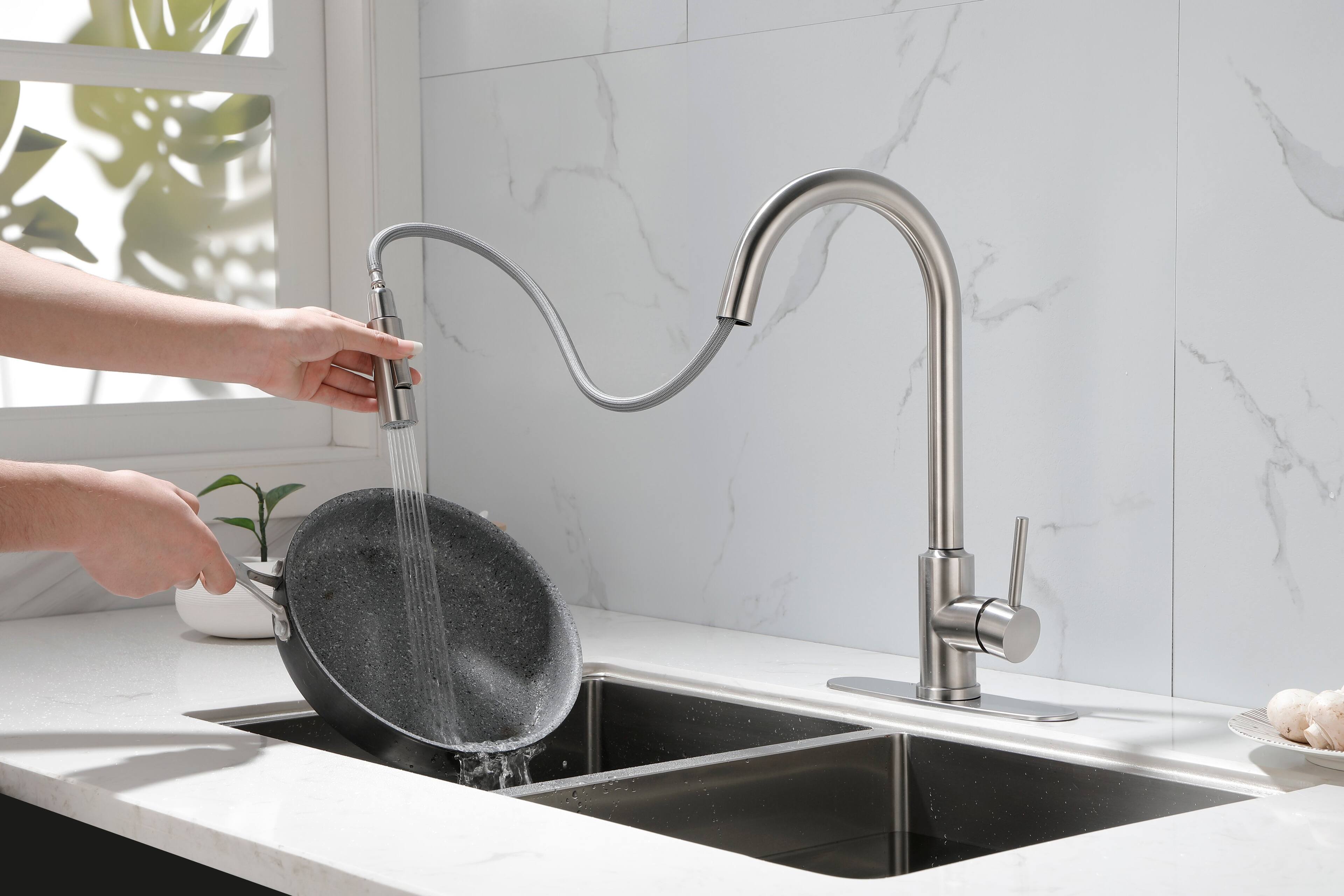 Alt View 4. Siljoy - Kitchen Faucet with Pull Down Sprayer - Brushed Nickel.