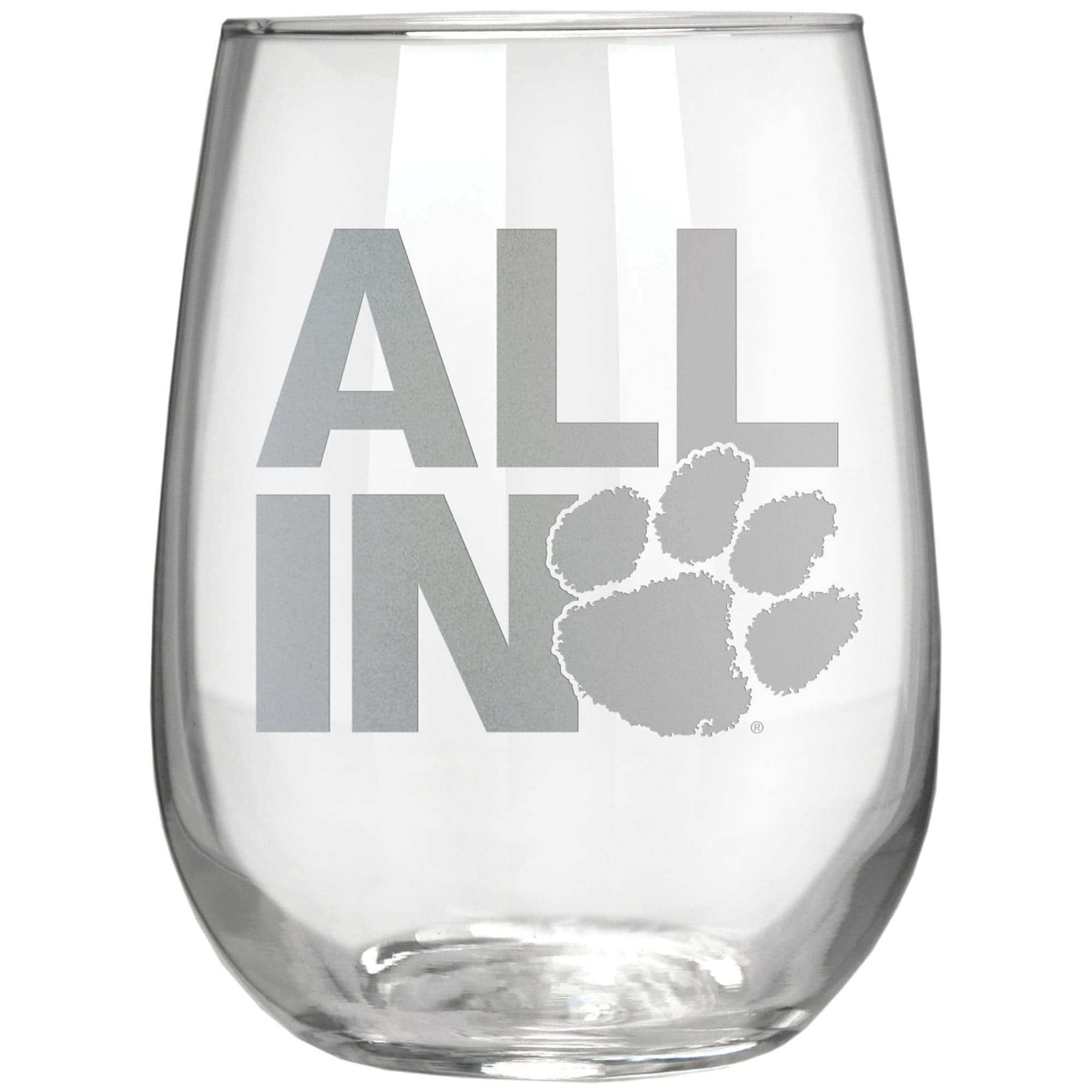 Front. Great American Products - Clemson Tigers Etched 17oz. Rally Cry Stemless Wine Glass - Multicolor.