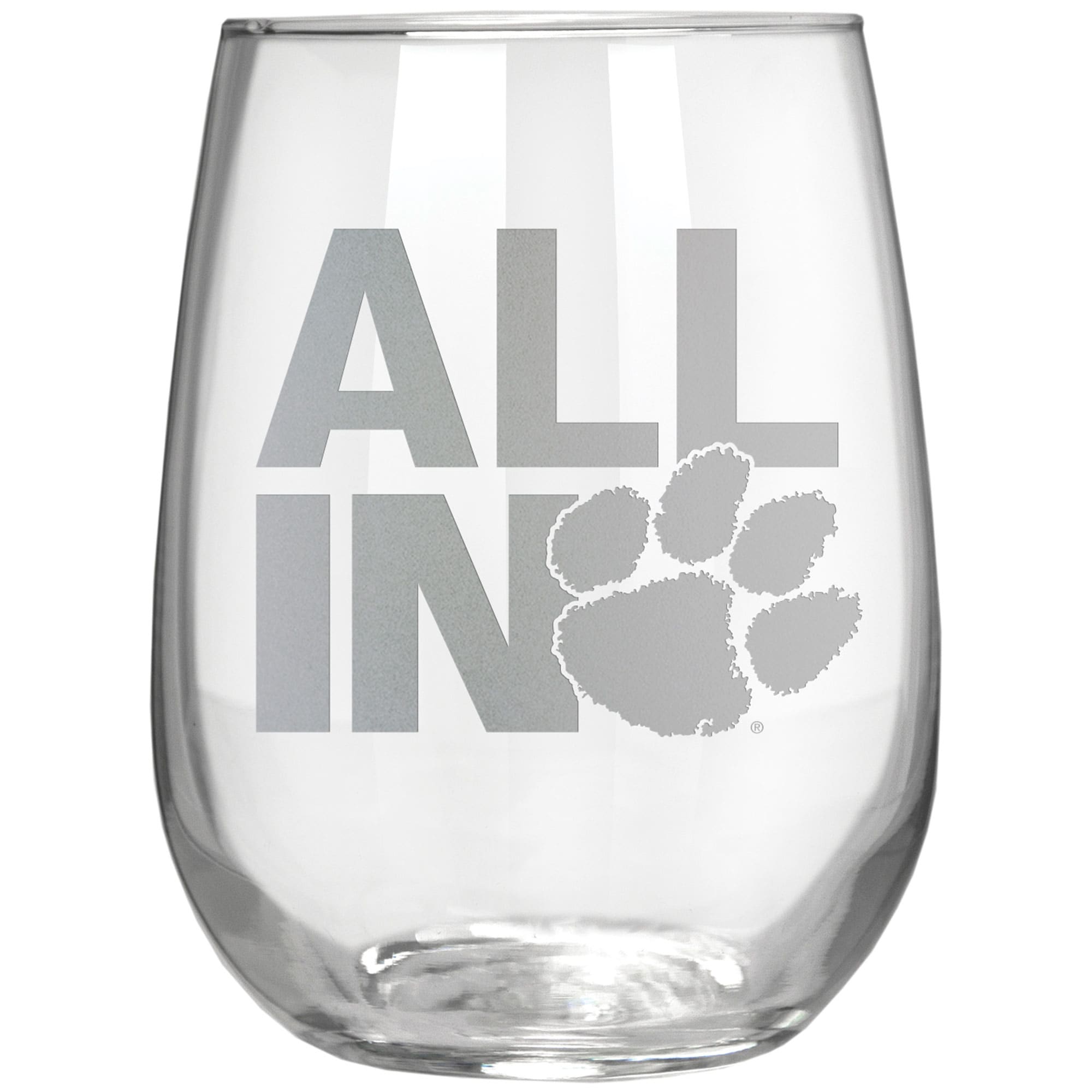 Front. Great American Products - Clemson Tigers Etched 17oz. Rally Cry Stemless Wine Glass - Multicolor.