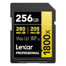 256 GB
280 MB/s R
205 MB/s W
V60
XC II
Lexar PROFESSIONAL 1800x