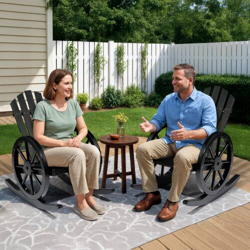 Alt View 8. Winado - 1PC 23.5inch Wooden Wagon Rocking Adirondack Chair with High Back, Slatted Seat, Wheel Armrestfor Indoor Outdoor Garden - Black.