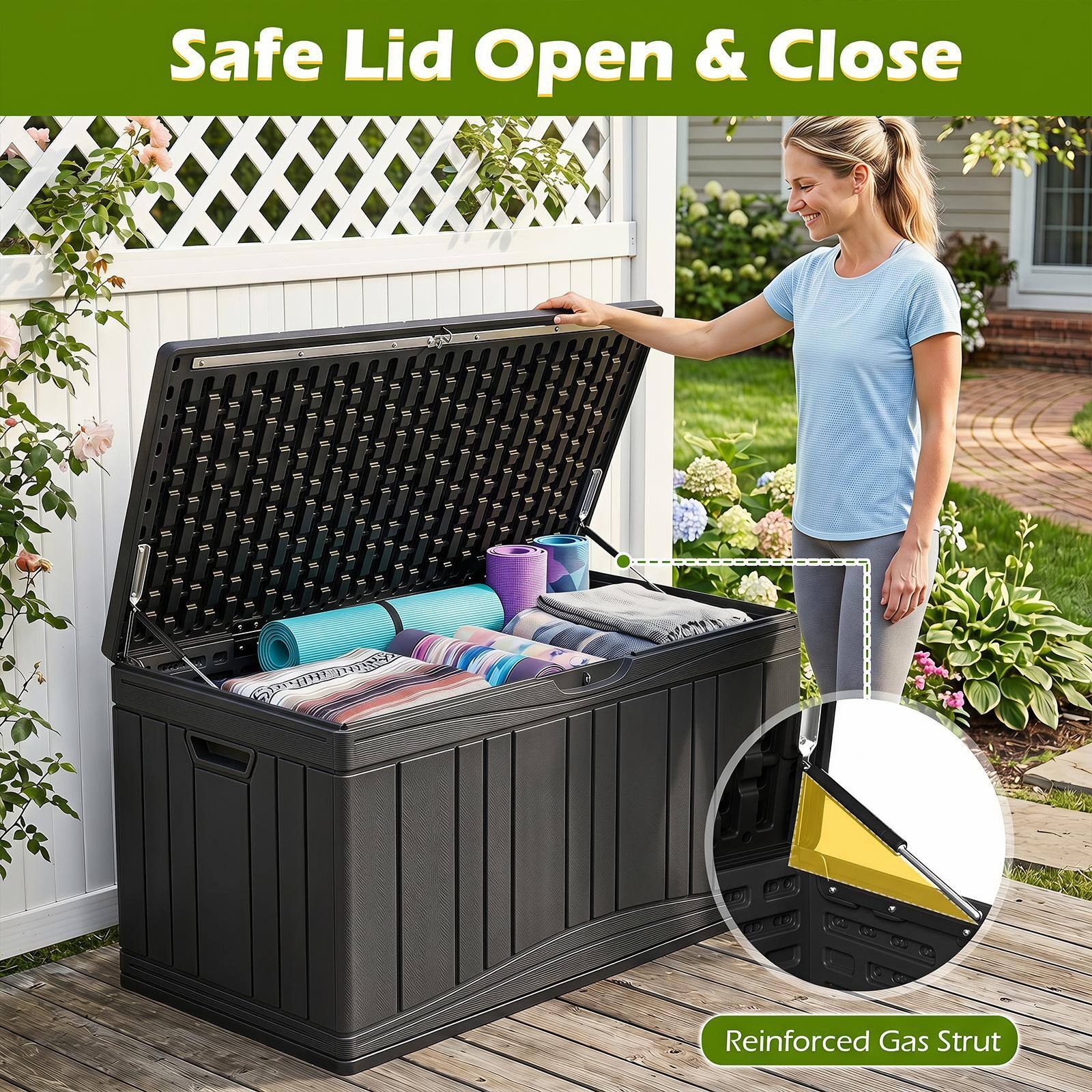 Safe Lid Open & Close  
Reinforced Gas Strut