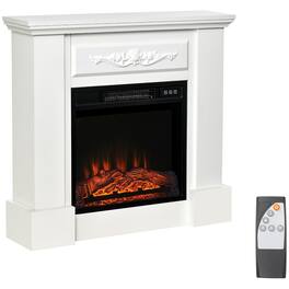 Loheer - 32 inch electric fireplace with mantel freestanding heater with led log flame - White