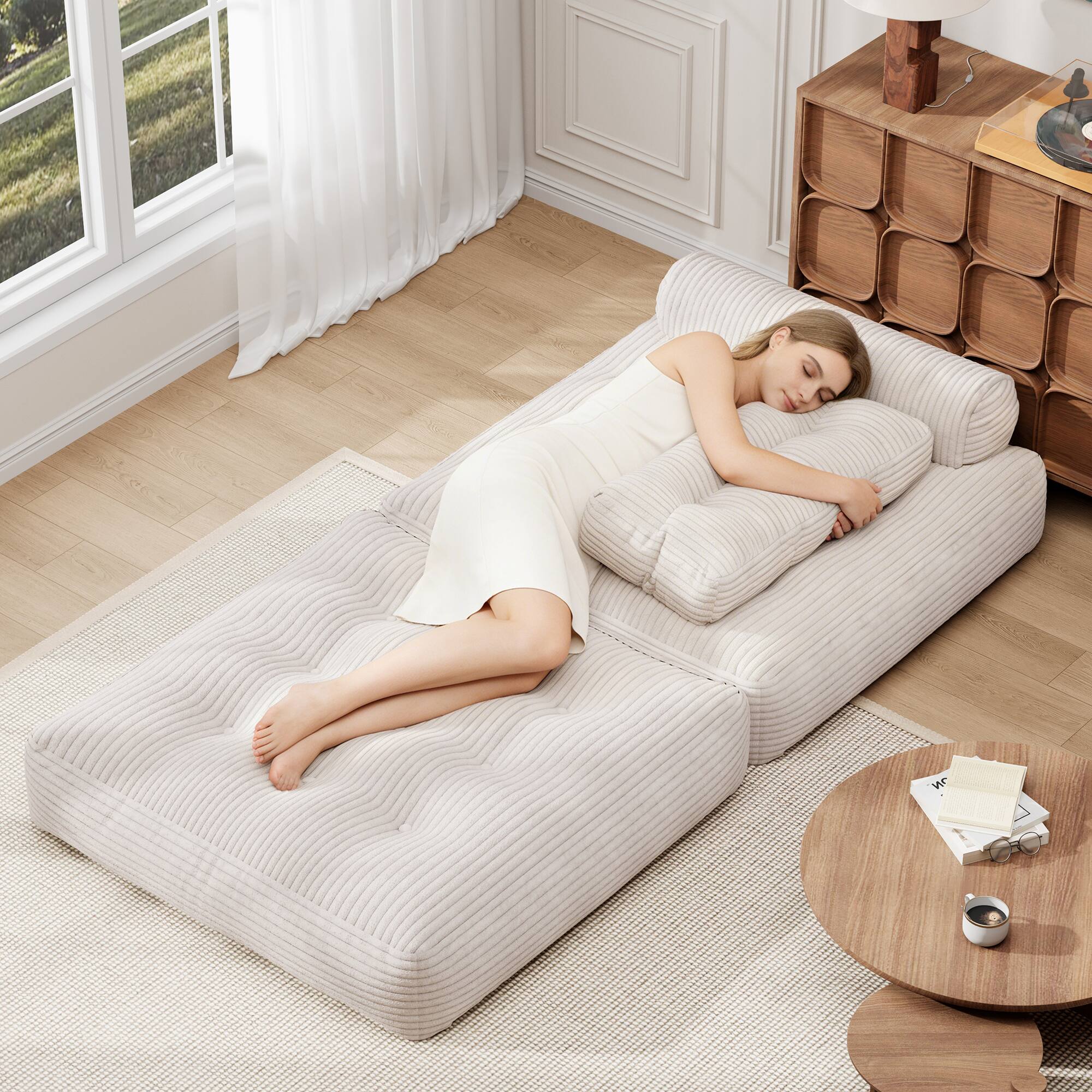 Angle. COQOOL - Folding Sofa Bed, Convertible Sleeper Chair with Pillow Foldable Mattress with Back Support - white.