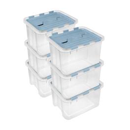 Sterilite - 60 Qt Hinged Lid Storage Box, Plastic Container, Washed Blue, 6 Pack