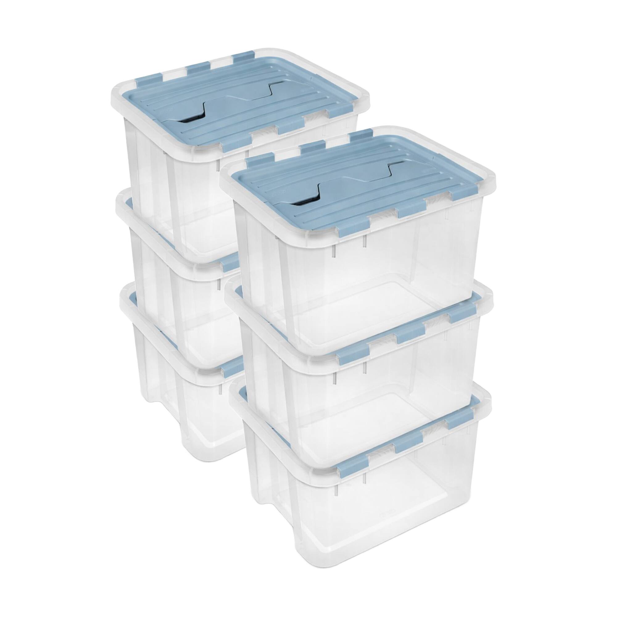 Front. Sterilite - Sterilite 60 Qt Hinged Lid Storage Box, Plastic Container, Washed Blue, 6 Pack.