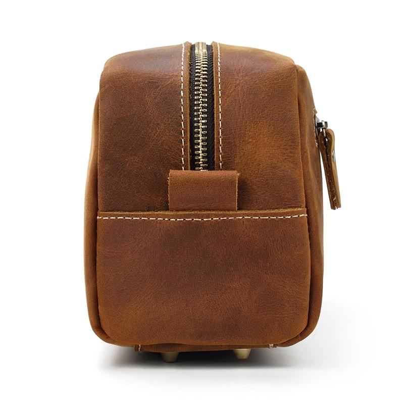 Alt View 1. Steel Horse Leather - The Wanderer Toiletry Bag | Genuine Leather Toiletry Bag - Brown.