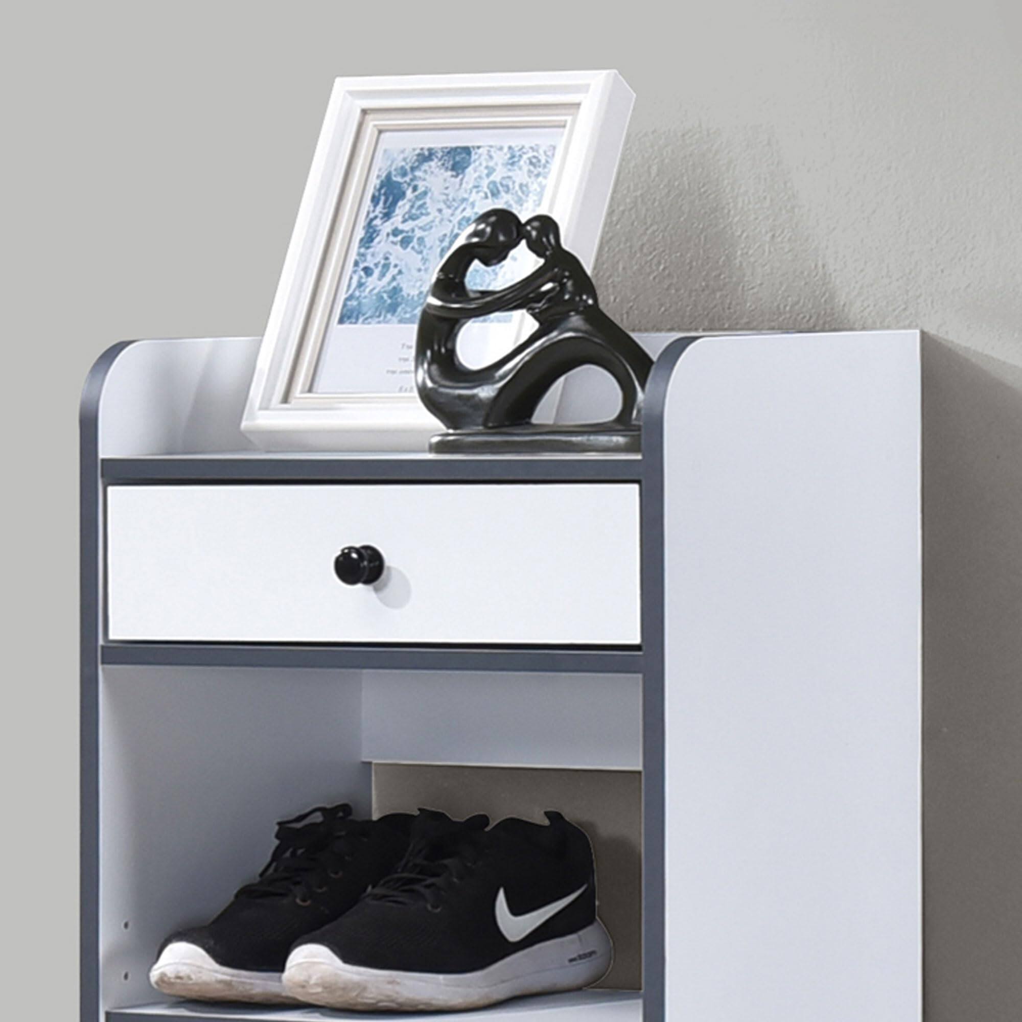 Left. Kings Brand Furniture - Kings Brand Furniture Julian Bench & Shoe Rack, 7-Shelf Storage & Drawer - White.