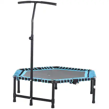 Front. Resenkos - 4.5-Foot Foldable Exercise Trampoline with Adjustable T-Bar for Fitness - Blue/Black - Blue.