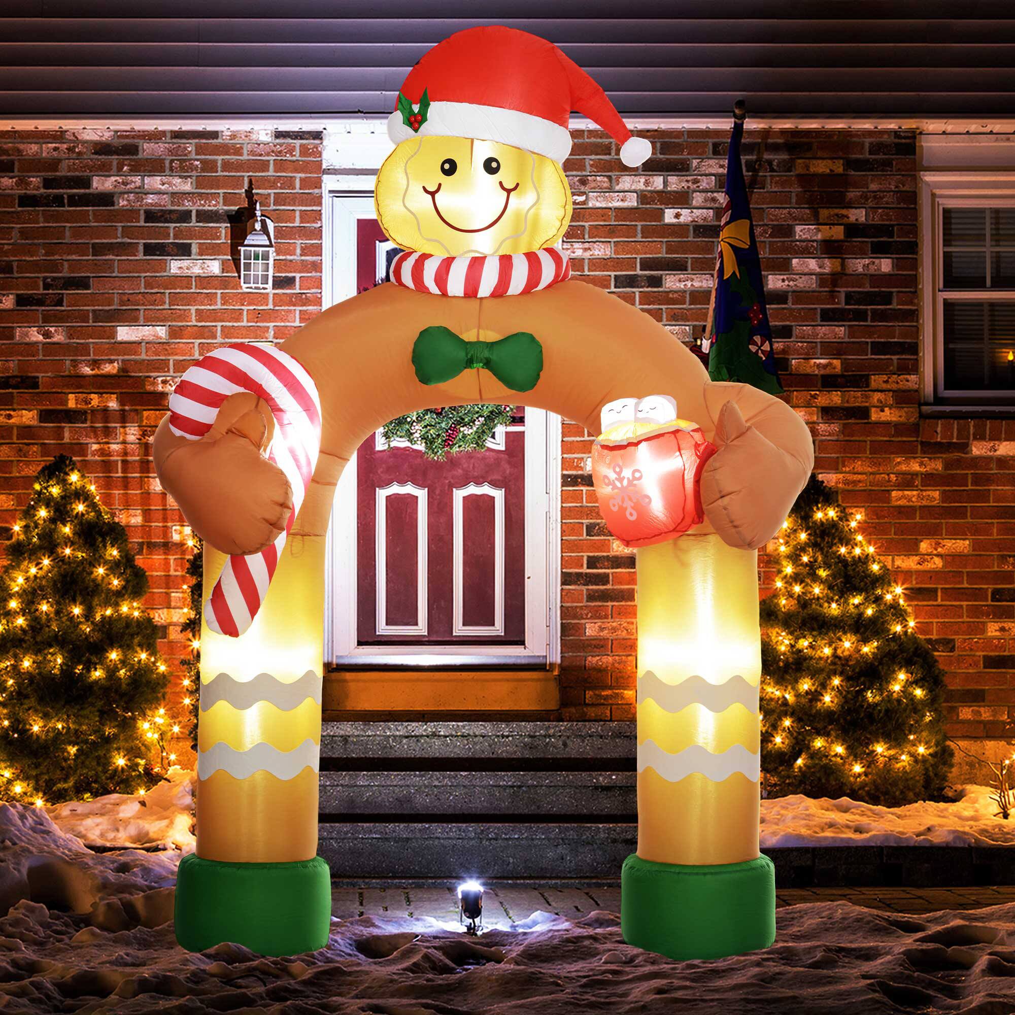 Alt View 1. Outsunny - 9.2' Christmas Inflatables Gingerbread Man Arch with White LED Lights, Blow-Up Outdoor Christmas Decorations for Party - Brown.