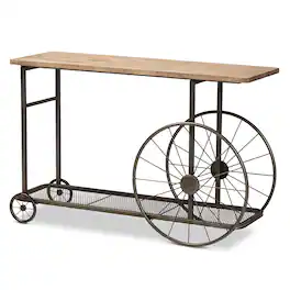 Baxton Studio - Terence Vintage Rustic Industrial Finished Wood and Finished Metal Wheeled Console Table - Natural/Black