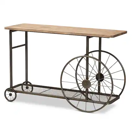 Front. Baxton Studio - Terence Vintage Rustic Industrial Finished Wood and Finished Metal Wheeled Console Table - Natural/Black.