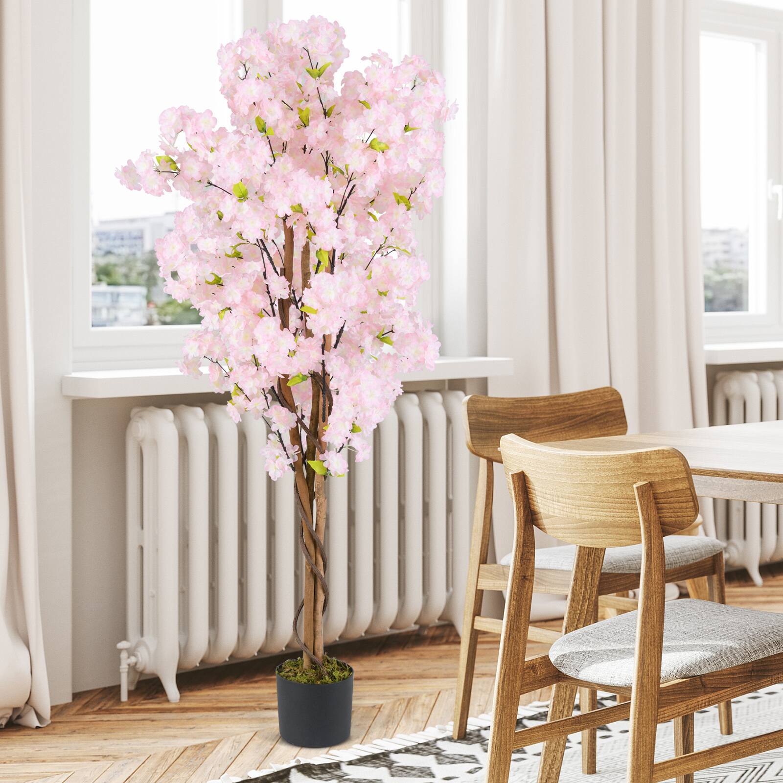 Alt View 4. Gymax - Gymax 2PCS 5 FT Tall Artificial Cherry Blossom Tree Faux Flower Plant in Nursery Pot - Pink.