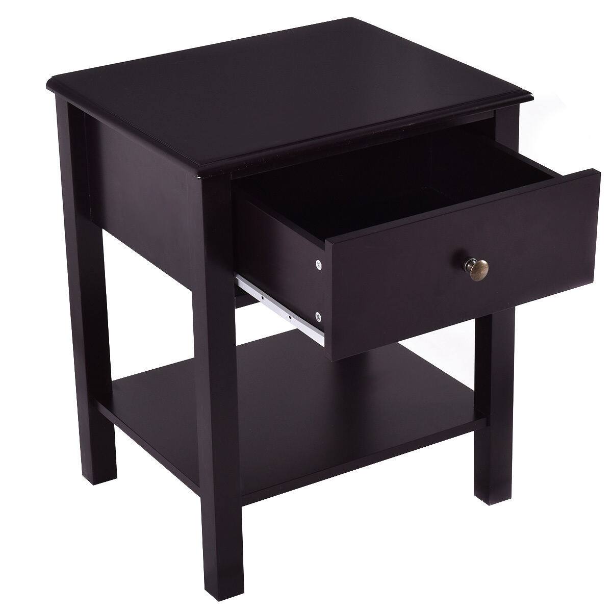 Alt View 15. Costway - End Table Nightstand Storage Display Furniture Drawer Shelf Beside - Brown.
