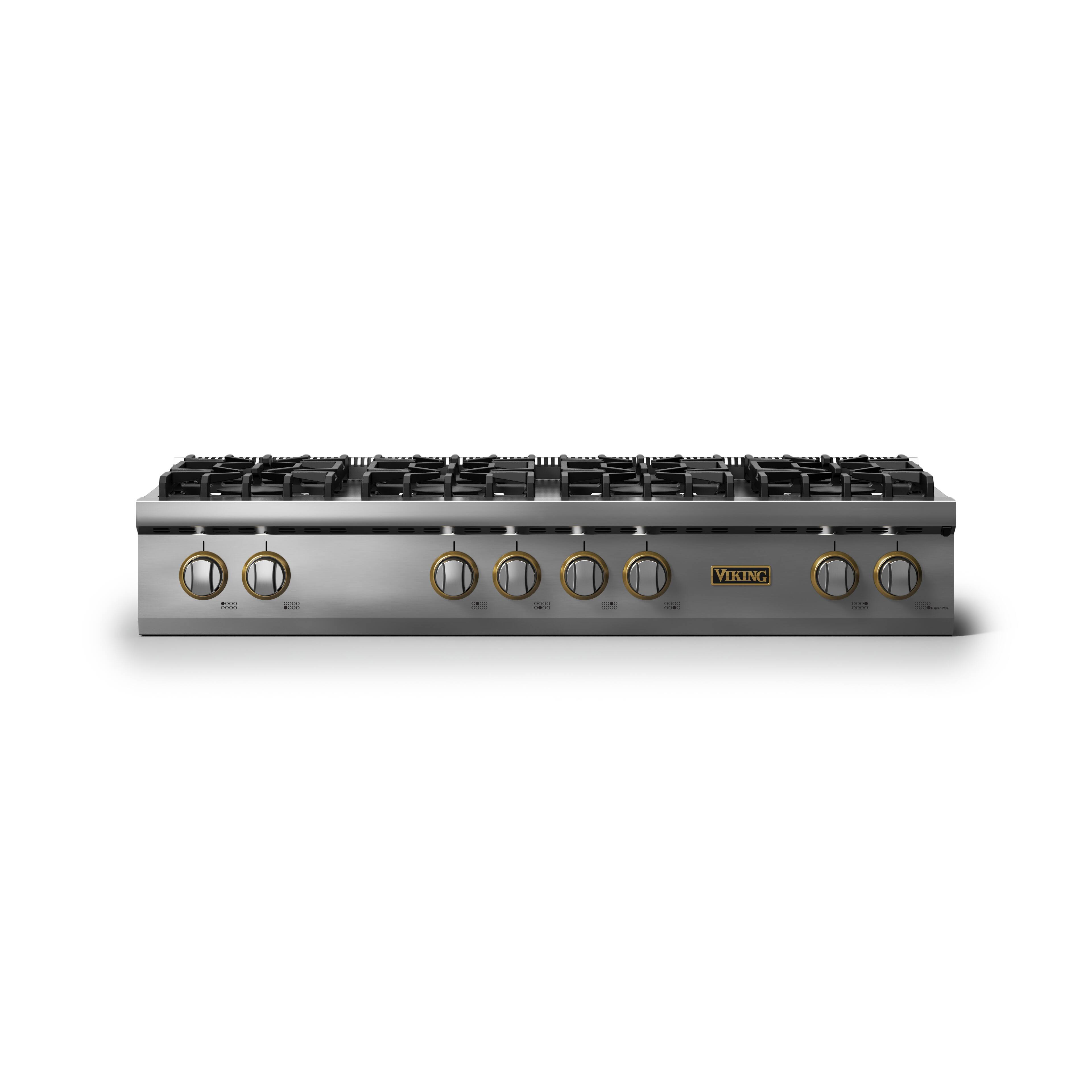 Front. Viking - 48"W. Pro5S 8 Burner Built-in Gas Sealed Burner Cooktop-Stainless Steel/Brushed Brass - Stainless Steel.