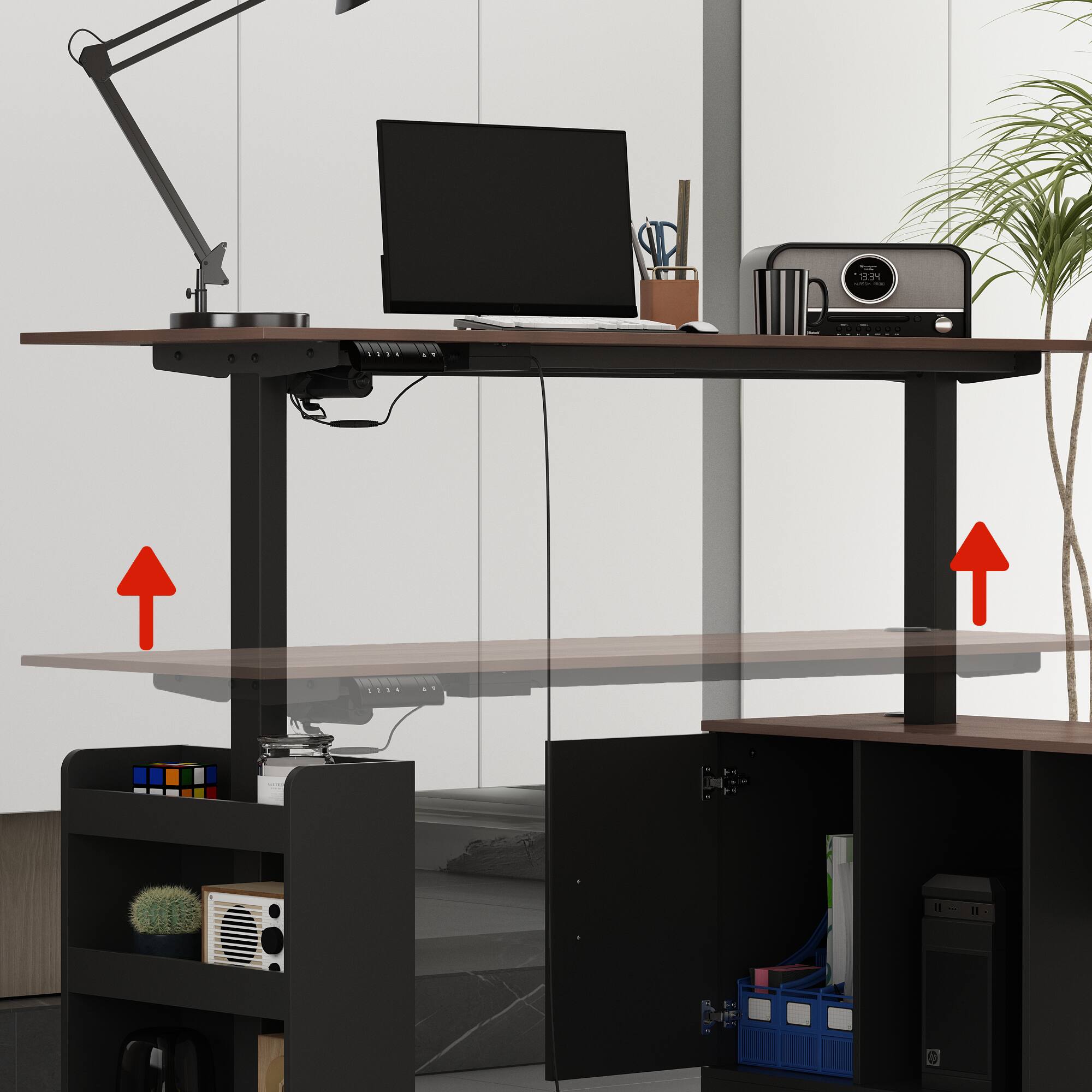 Alt View 6. FUFU&GAGA - FUFU&GAGA L - Shaped Electric Standing Desk - Adjustable Height, Home & Office Workstation - Brown & Black.