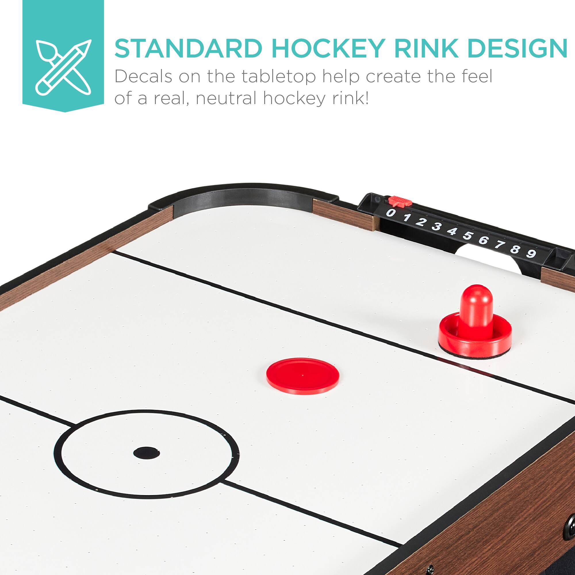 STANDARD HOCKEY RINK DESIGN  
Decals on the tabletop help create the feel of a real, neutral hockey rink!