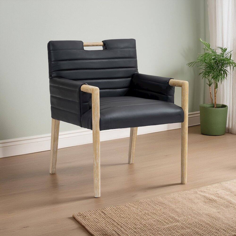 Alt View 1. Meridian Furniture - Aimee Black Vegan Leather Dining Arm Chair - Black.