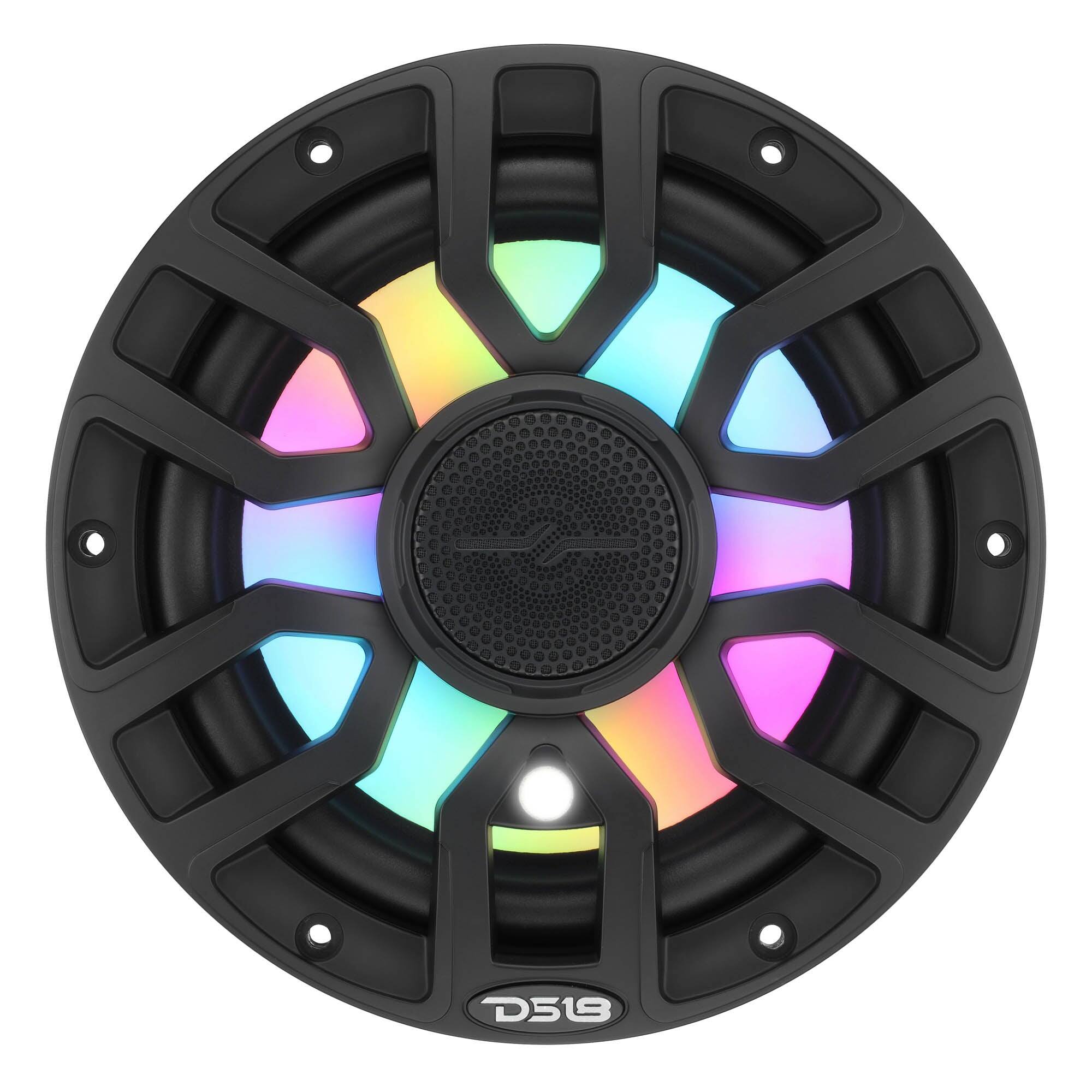 Left. DS18 Audio - NXL-IQ 7.7" 2-way Coaxial Marine Speaker with Bullet Tweeter and Digital LED Lights (Pair), 175W RMS 4-Ohm - Black.