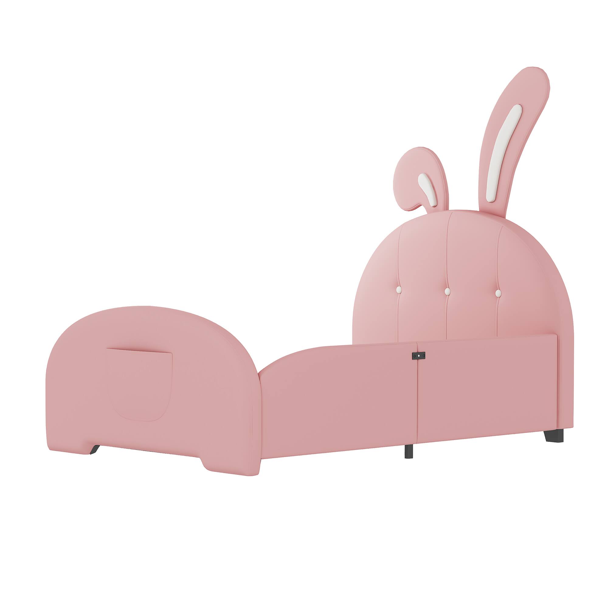 Alt View 2. GOODSILO - Upholstered Twin Size Princess Bed with Unique Animal-Shaped Design and Platform Support - Pink.
