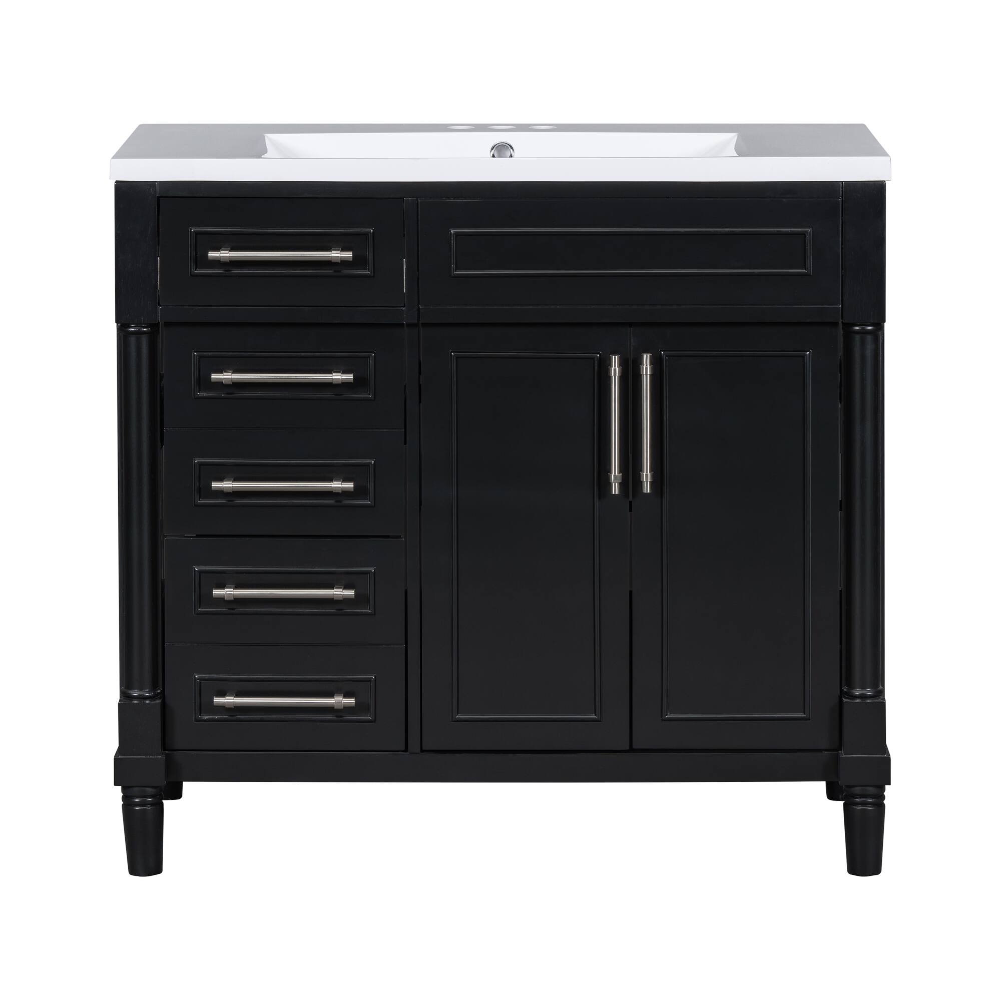 Alt View 9. Tiramisubest - 36" Bathroom Vanity with Top Resin Sink, Bathroom Storage Cabinet with 2 Drawers and a Tip-out Drawer,  Adjustable Shelf - Black.