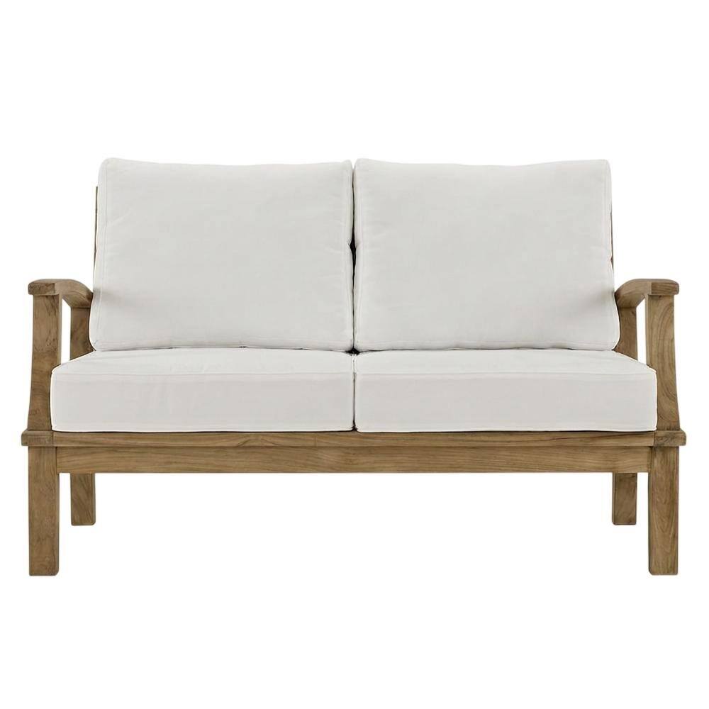 Back. Outdoor Escape - Outdoor Patio Teak Loveseat With Cushioned Seating For Outdoor Relaxation - White.