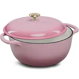 Best Choice Products - 7.5 Quart Enamel Cast-Iron Dutch Oven, Heavy-Duty Cookware w/ Dual Handles, Lid - Pink Champagne