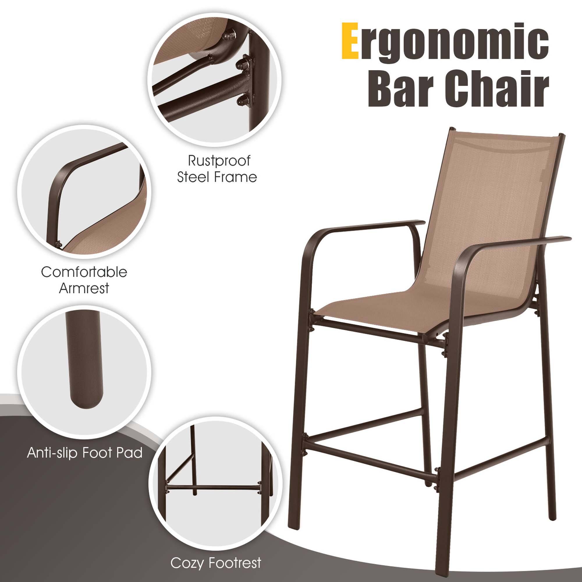 Ergonomic Bar Chair
Rustproof Steel Frame
Comfortable Armrest
Anti-slip Foot Pad
Cozy Footrest