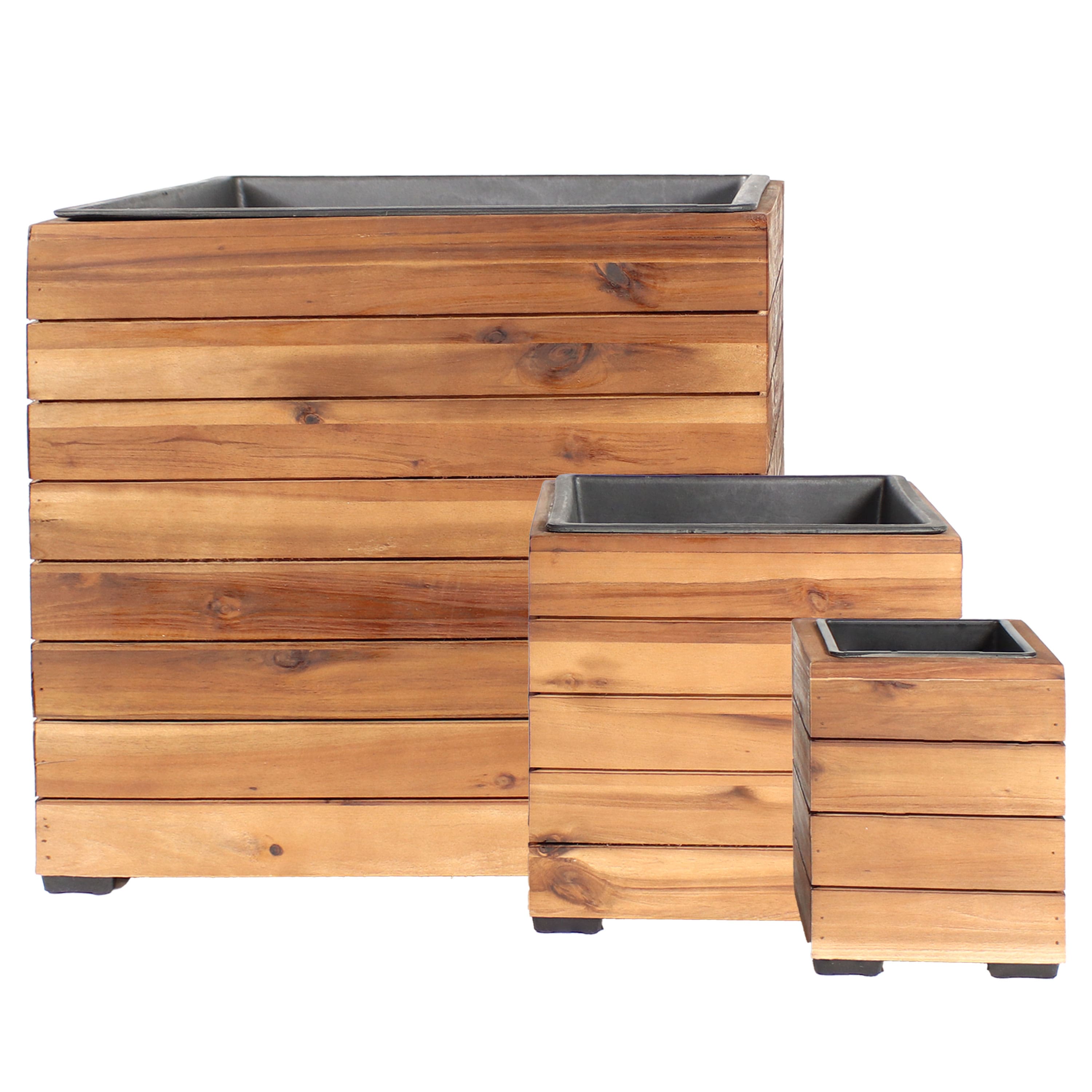Sunnydaze - 3-Piece Square Wood Planter Box with Liner - Light Brown Stain price history on PriceWatchPro
