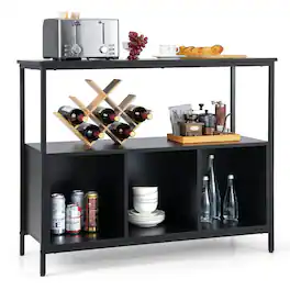 Costway - Buffet Sideboard Kitchen Storage Cabinet Open Shelf w/ 3 Compartments - Black