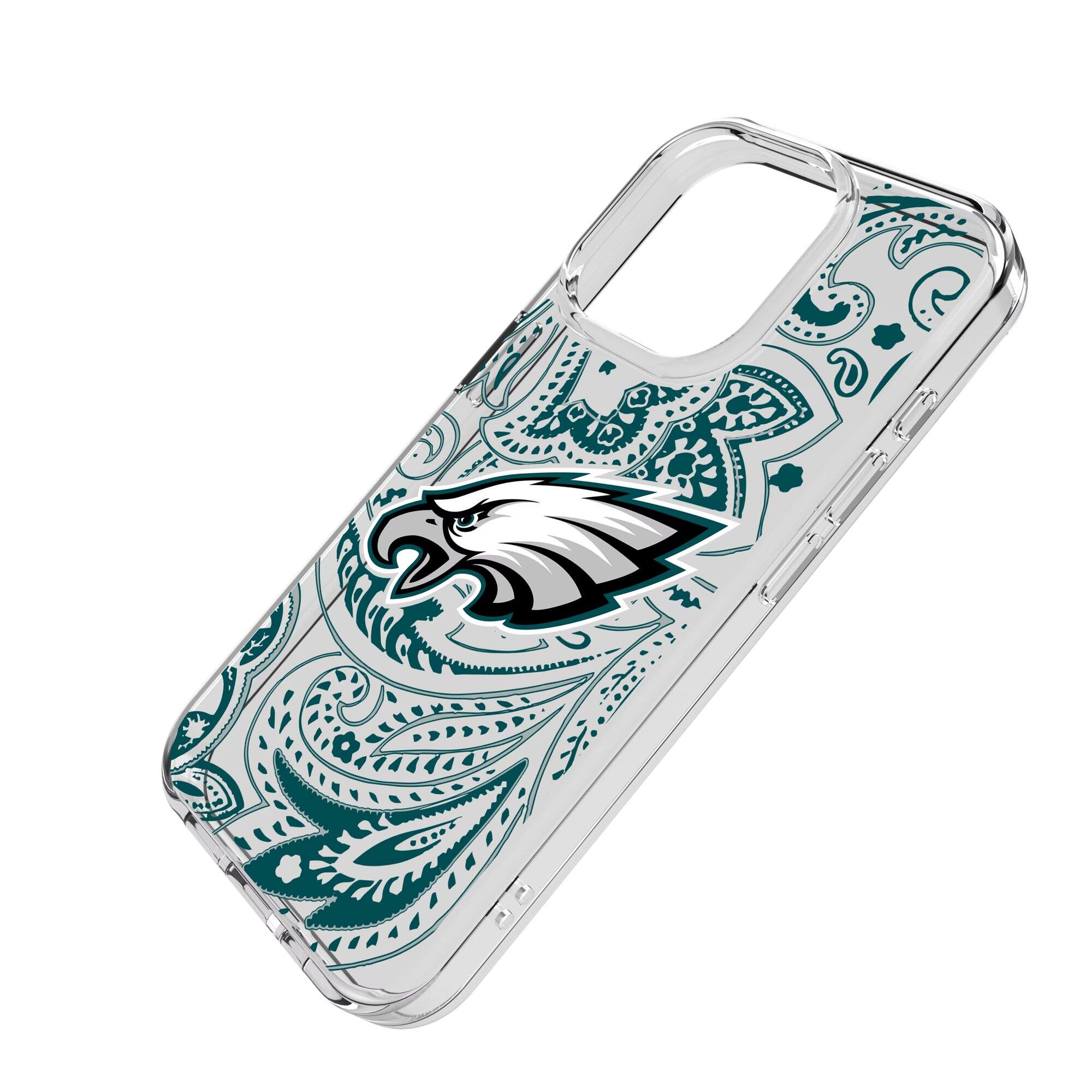 Alt View 1. Keyscaper - Philadelphia Eagles iPhone Clear Paisley Design Case - 15 Pro Max - Multicolor.