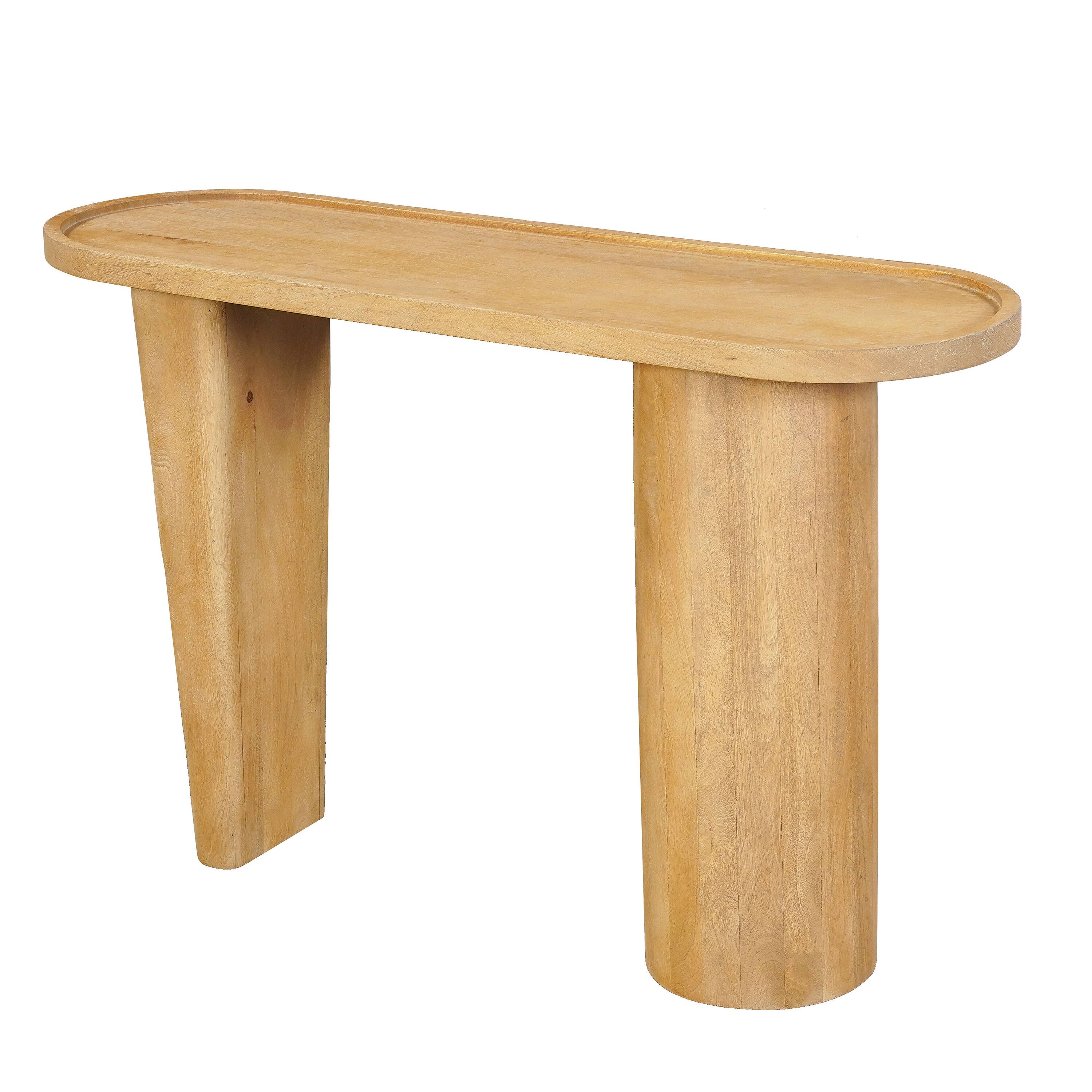 Angle. Manhattan Lane - Sofa Console Table, 47 Inch Raised Edge Oval Shape Tray Top, Sandblasted Natural Brown Mango Wood - Natural Brown.