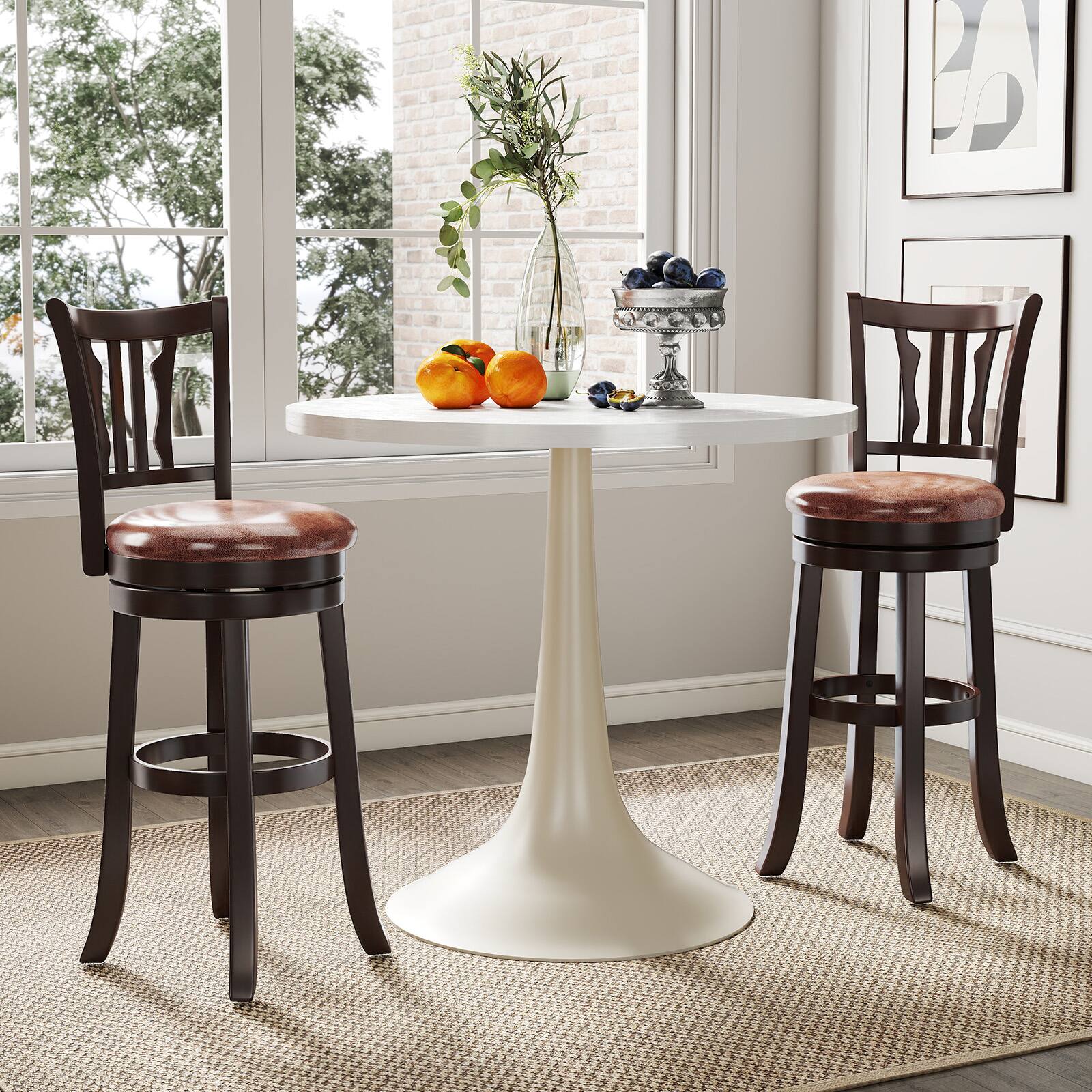 Alt View 4. Gymax - Gymax 30'' Bar Height Swivel Bar Stools Set of 4 w/Back & Faux Leather Seat - Brown.