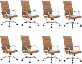 LeisureMod - Set of 8 Benmar Ergonomic Modern High Back Leather Executive Office Chair with Swivel Base and Chrome Frame - Brown