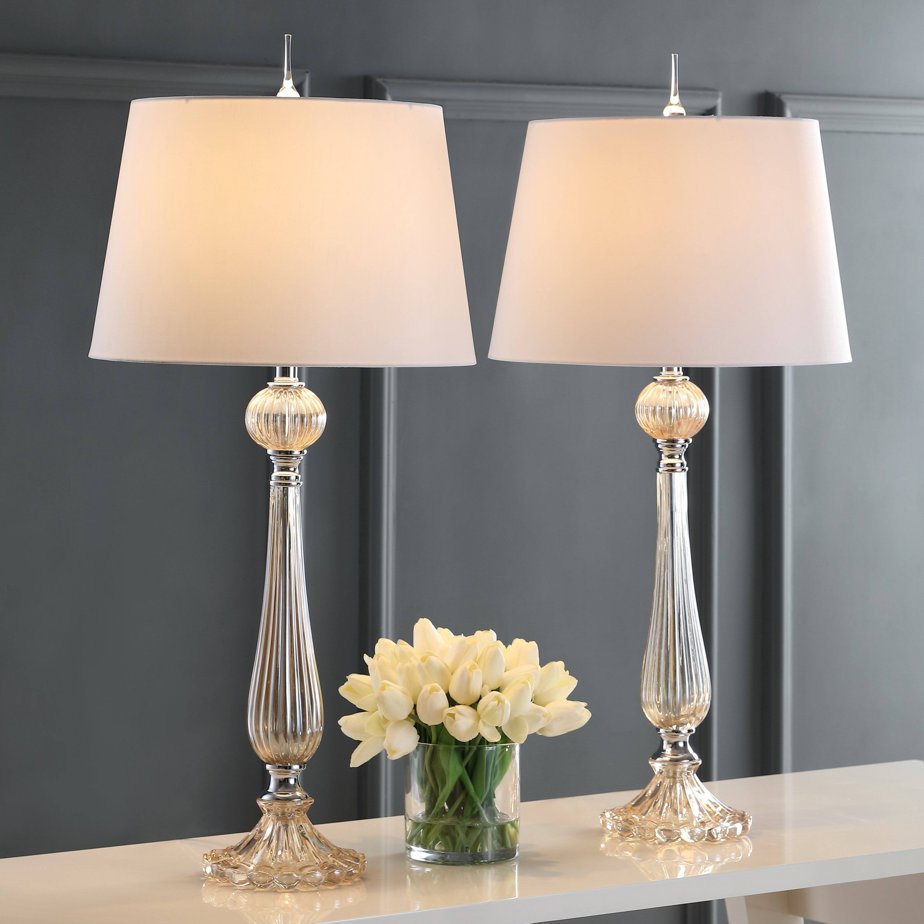 Alt View 1. Jonathan Y - Chloe 32.5" Glass LED Table Lamp, Champagne (Set of 2) - Champagne.