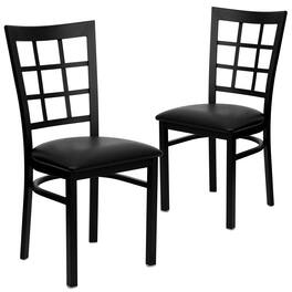 Emma + Oliver - 2 Pack Window Back Metal Restaurant Chair - Black Vinyl Seat/Black Metal Frame