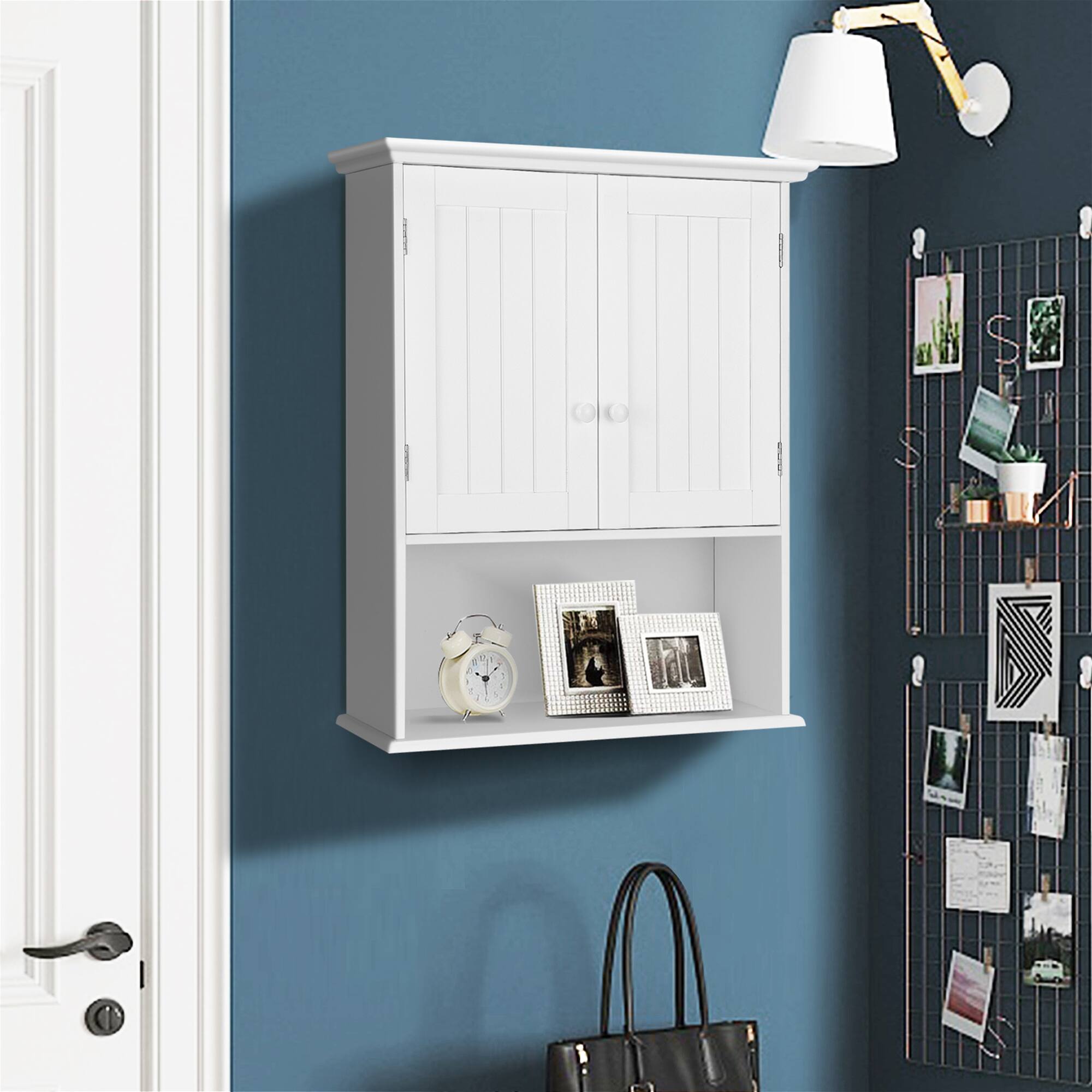 Alt View 3. Costway - Costway Wall Mount Bathroom Cabinet Storage Organizer Medicine Cabinet with 2-Doors  White - White.