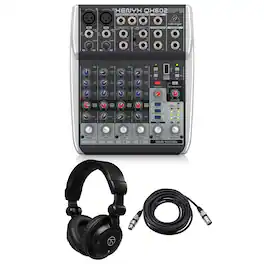 Behringer - XENYX QX602MP3 Premium 6-Input 2-Bus Analog Mixer with Multi-FX and MP3 Player, Bundle with TAPH100 Headphones