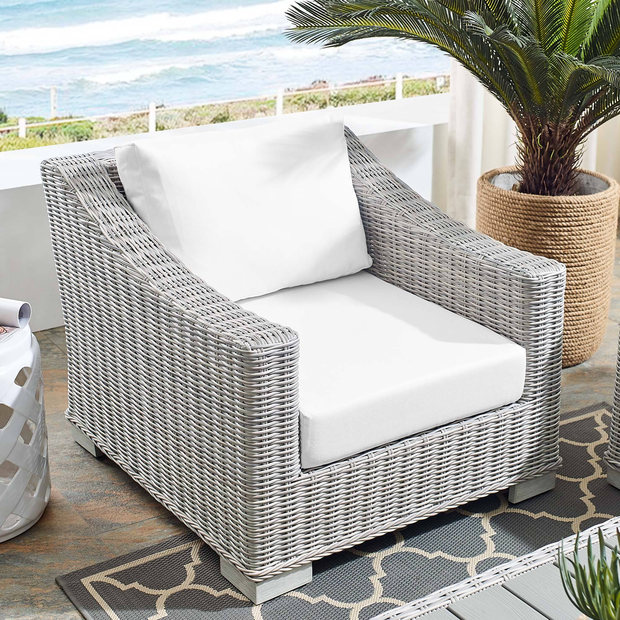 Alt View 4. Modway - Conway Outdoor Patio Wicker Rattan Armchair - Light Gray White.